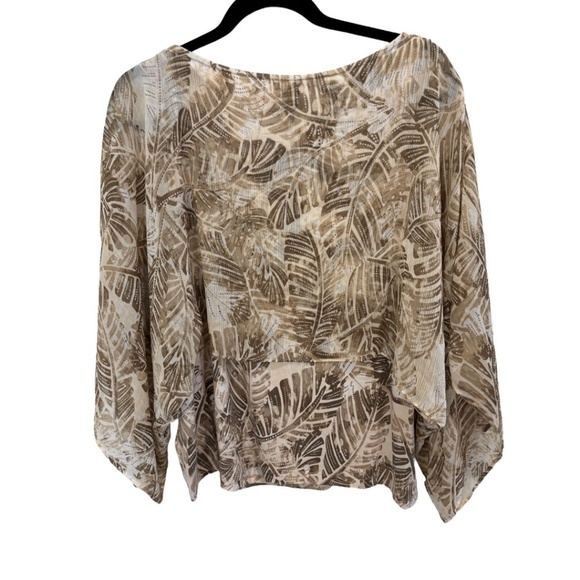 Ruby Rd Sheer Kimono Sleeve Sheer Overlay Tropical Brown White Top Size XL - Picture 2 of 5